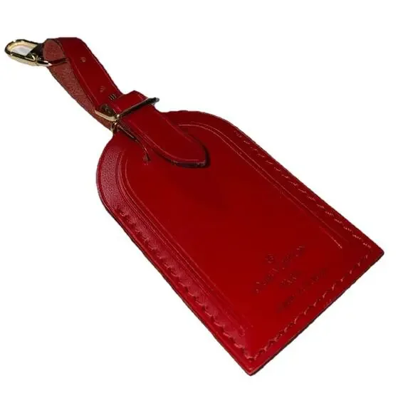 Louis Vuitton Red Leather Tag Goldtone Accent France AUTHENTIC ❤️ - Picture 5 of 7